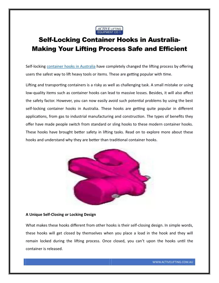 self locking container hooks in australia making