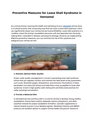 Preventive Measures for Loose Shell Syndrome in Vannamei