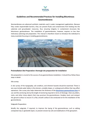 Guidelines for Installing Bituminous Geomembranes | YOOIL