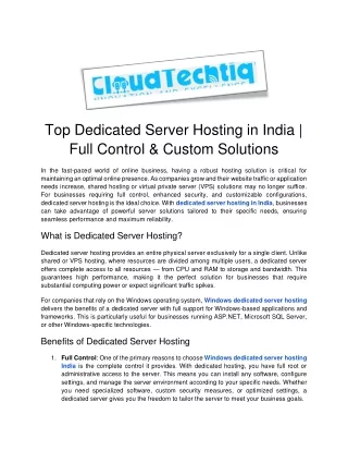 Top Dedicated Server Hosting in India  Full Control & Custom Solutions