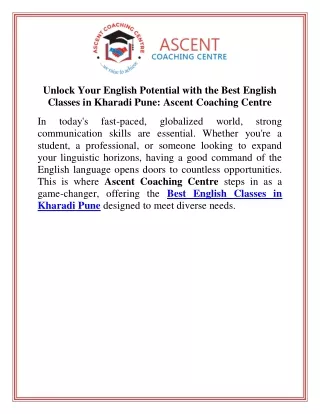 Unlock Your English Potential with the Best English Classes in Kharadi Pune Ascent Coaching Centre