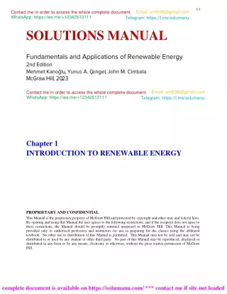 Solution Manual Renewable Energy 2nd Edition by Mehmet Kanoglu & Yunus Cengel