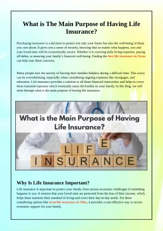 What is the Main Purpose of Having Life Insurance