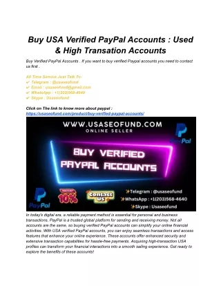 Buy USA Verified PayPal Accounts _ Used & High Transation Accounts