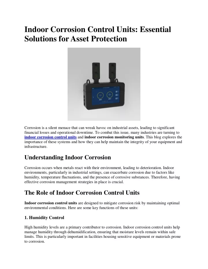 indoor corrosion control units essential