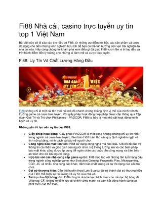 Fi88 - Fi88 Casino Nhà cái uy tín, đăng ký nhận 188k