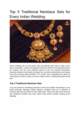 Top 5 Traditional Necklace Sets for Every Indian Wedding