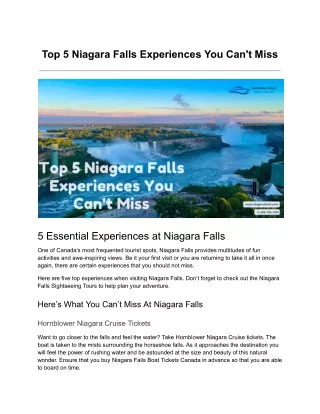 Top 5 Niagara Falls Experiences You Can't Miss