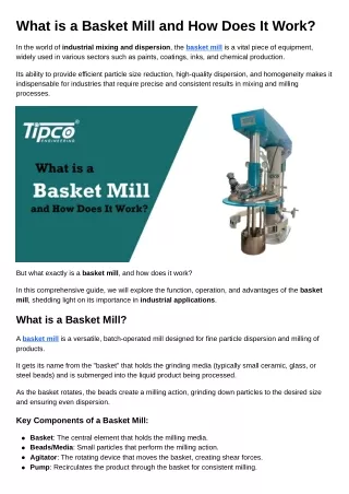 What is a Basket Mill and How Does It Work