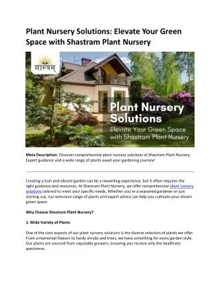 Plant Nursery Solutions Elevate Your Green Space with Shastram Plant Nursery