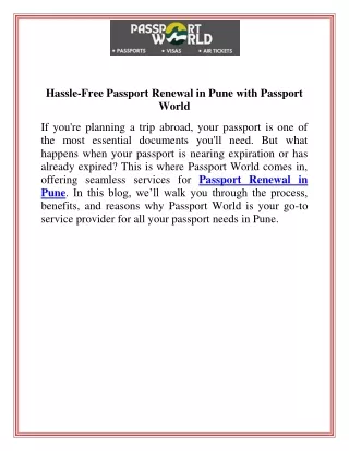 Hassle Free Passport Renewal in Pune with Passport World