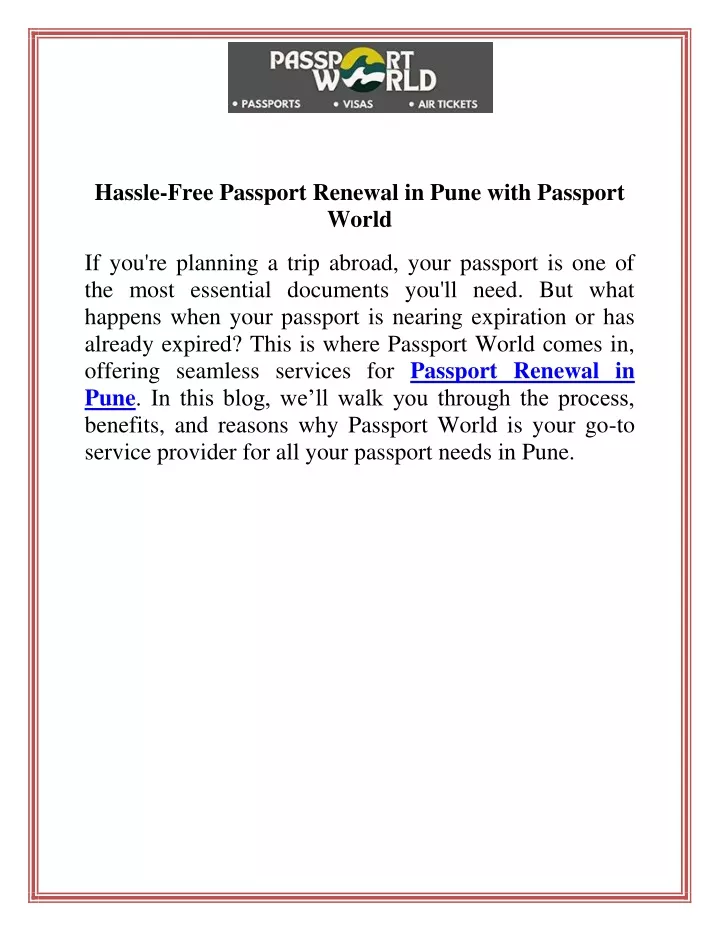 hassle free passport renewal in pune with