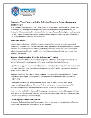 Empower Your Future with the Robotics Course in Noida at Appwars Technologies (1)