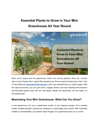 Essential Plants to Grow in Your Mini Greenhouse All Year Round