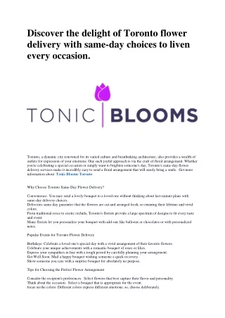 Tonic Blooms Toronto