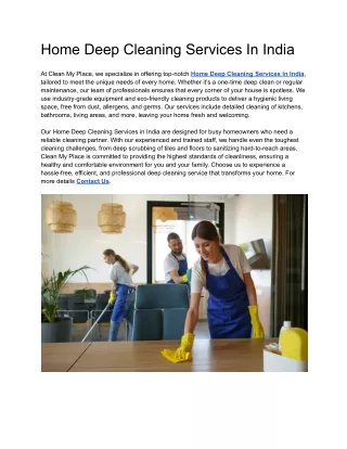 Home Deep Cleaning Services In India