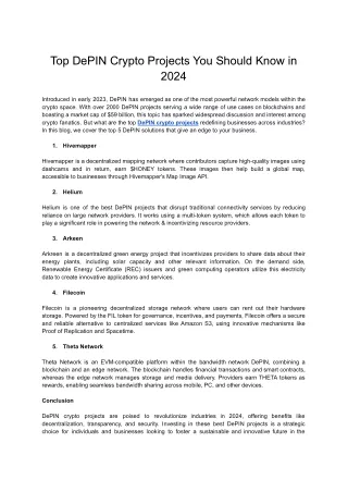 Top DePIN Crypto Projects to Watch in 2024