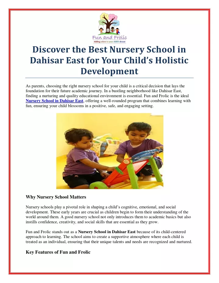 discover the best nursery school in dahisar east