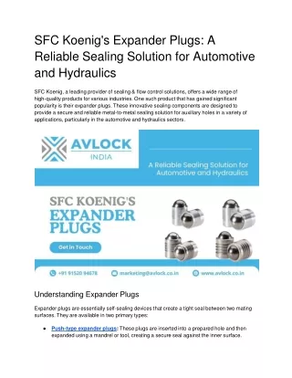 SFC Koenig's Expander Plugs_ A Reliable Sealing Solution for Automotive and Hydraulics