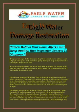 Hidden Mold In Your Home Affects Your Sleep Quality Hire Inspection Experts To Diagnose It