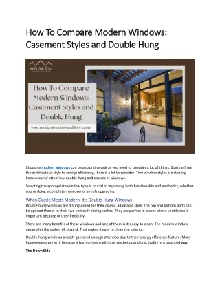 How To Compare Modern Windows Casement Styles and Double Hung