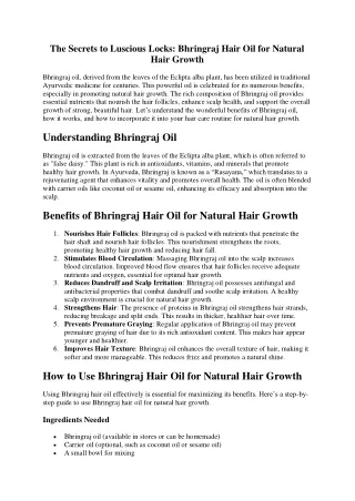 The Secrets to Luscious Locks: Bhringraj Hair Oil for Natural Hair Growth