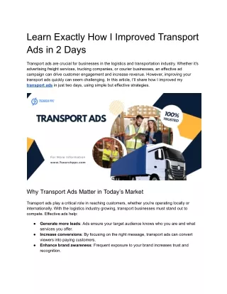 learn exactly how i improved transport