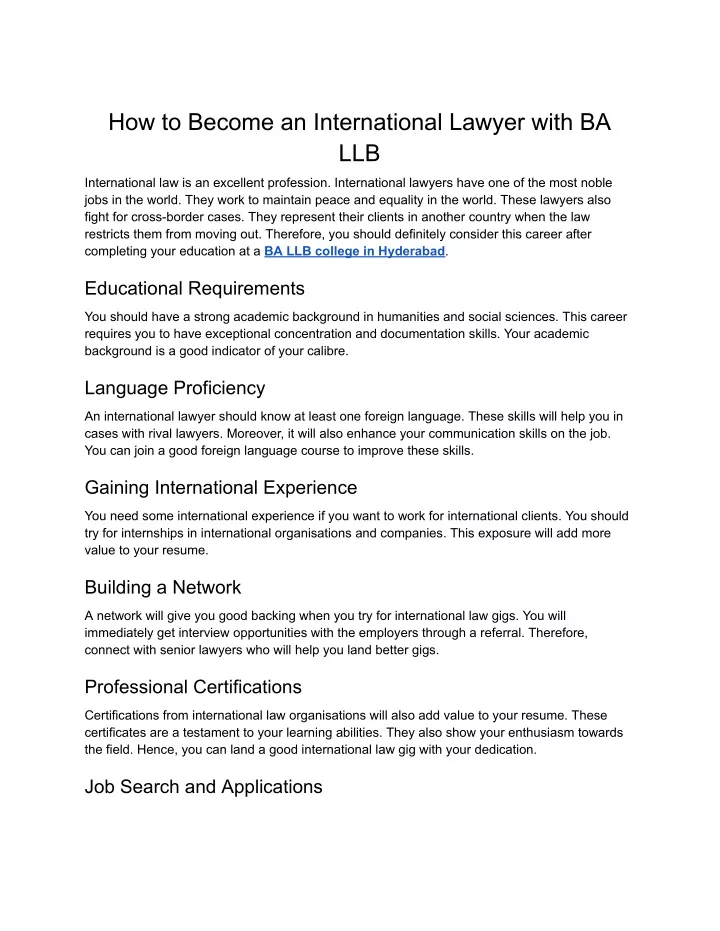 how to become an international lawyer with ba llb