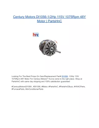 Century Motors Dl1056-1_2Hp 115V 1075Rpm 48Y Motor _ PartsHnC
