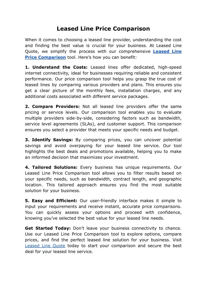 leased line price comparison