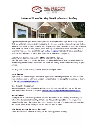 Instances Where You May Need Professional Roofing