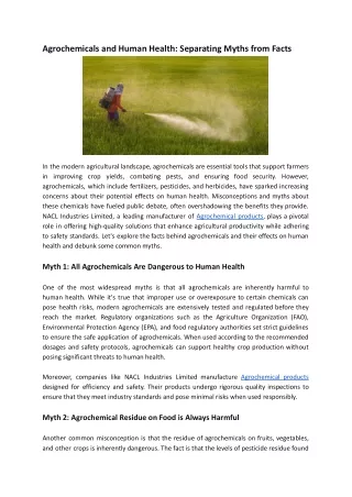 Agrochemicals and Human Health_ Separating Myths from Facts