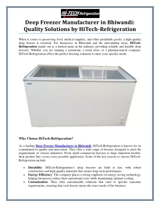deep freezer manufacturer in bhiwandi quality