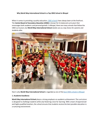 Why World Way International School is a Top CBSE School in Bhopal