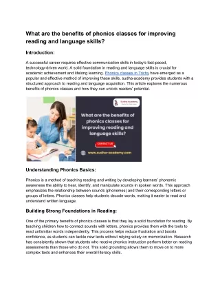 What are the benefits of phonics classes for improving reading and language skills_