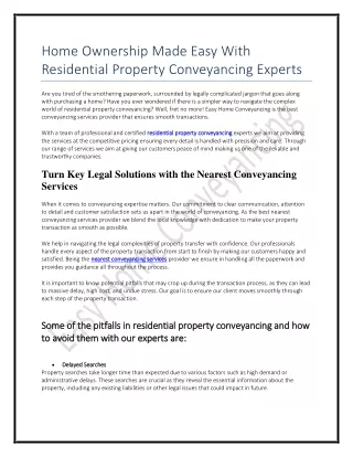 Home Ownership Made Easy With Residential Property Conveyancing Experts