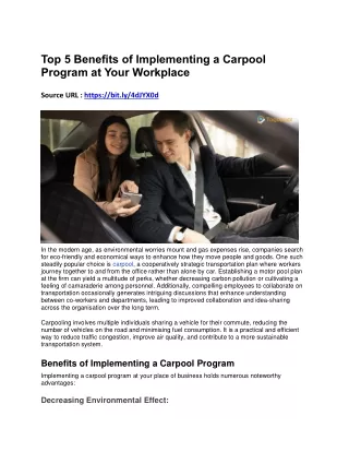 Top 5 Benefits of Implementing a Carpool Program at Your Workplace