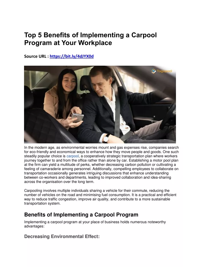 top 5 benefits of implementing a carpool program