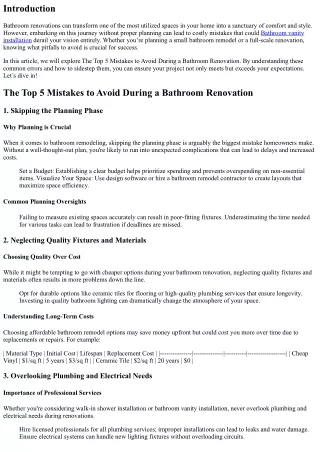 The Top 5 Mistakes to Avoid During a Bathroom Renovation