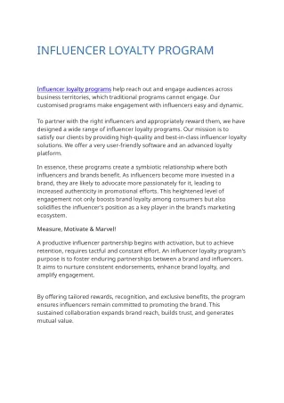 Influencer loyalty Program