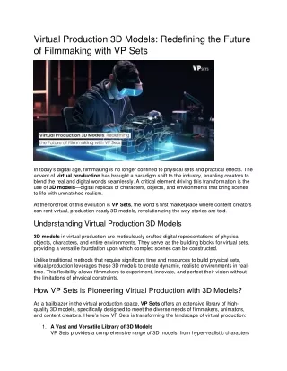 Virtual Production 3D Models Redefining the Future of Filmmaking with VP Sets