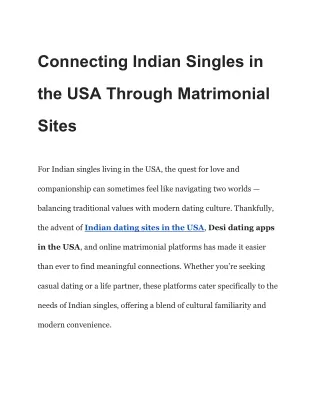 Connecting Indian Singles in the USA Through Matrimonial Sites