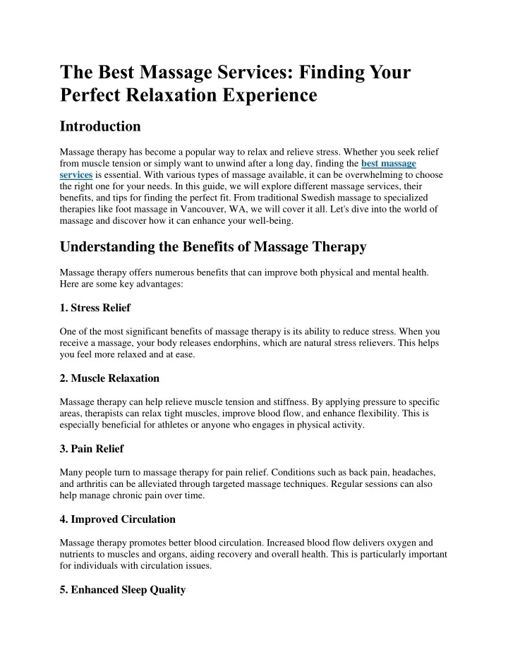 PPT - The Best Massage Services: Finding Your Perfect Relaxation ...