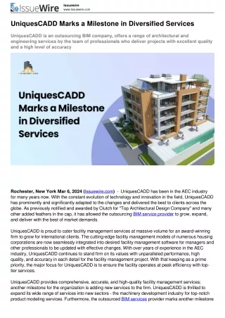 UniquesCADD Marks a Milestone in Diversified Services