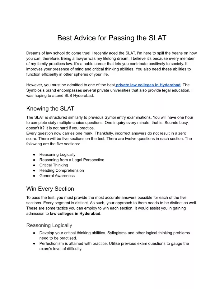 best advice for passing the slat