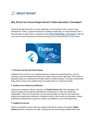 Why Should You Choose Bright Infonet's Flutter Internship in Chandigarh