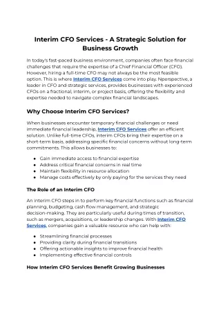 Interim CFO Services - A Strategic Solution for Business Growth