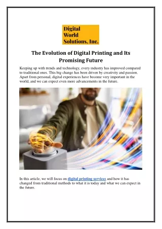 The Evolution of Digital Printing and Its Promising Future
