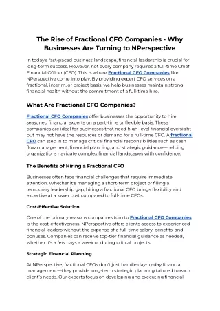 The Rise of Fractional CFO Companies - Why Businesses Are Turning to NPerspective