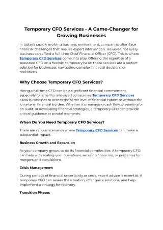 Temporary CFO Services - A Game-Changer for Growing Businesses